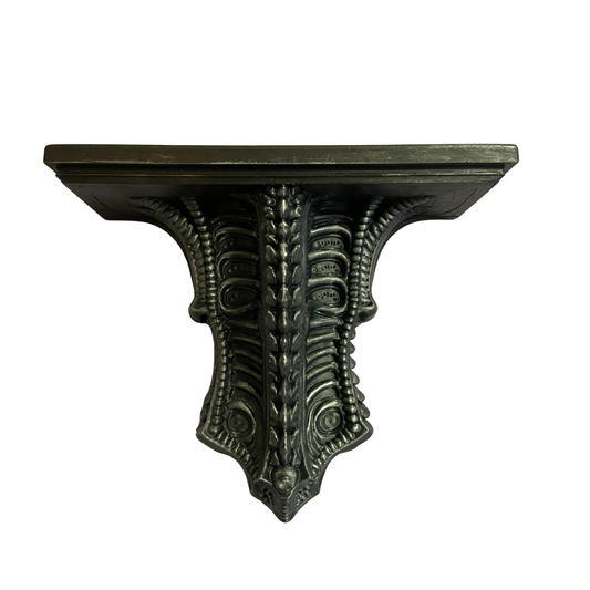 Giger Inspired Spine Shelf – Gothic Biomechanical Wall Art, Matte Black PLA with Silver Dry Brush Finish, Sci-Fi Decor