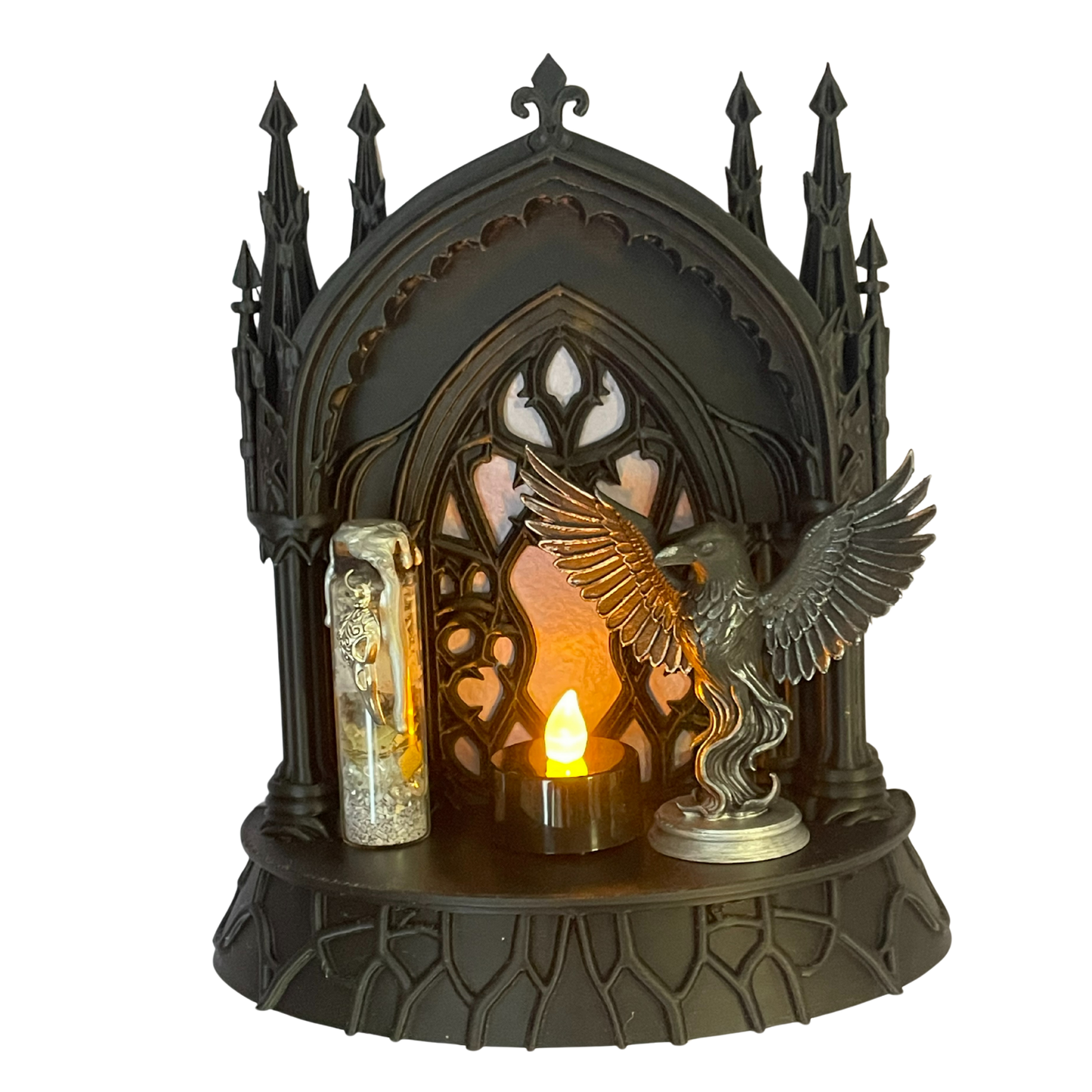 Gothic Cathedral Wall Mount or Tabletop Shelf – Matte Black Mini Altar Display