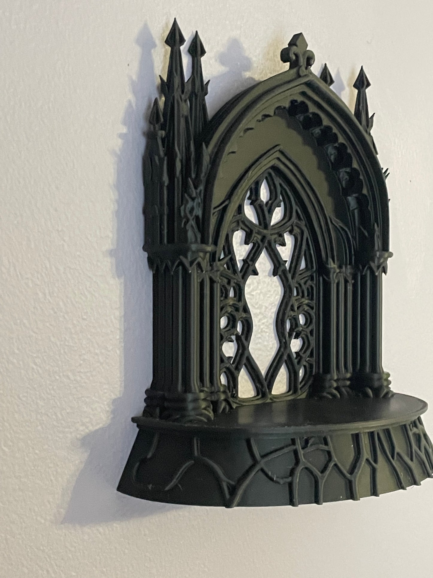 Gothic Cathedral Wall Mount or Tabletop Shelf – Matte Black Mini Altar Display