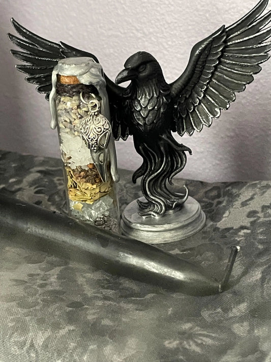 Mystery Familiar Box – Blind-Chosen Owl/Raven/Wolf/Fox/Cat + Altar Cloth, Candle & Protection Spell Jar