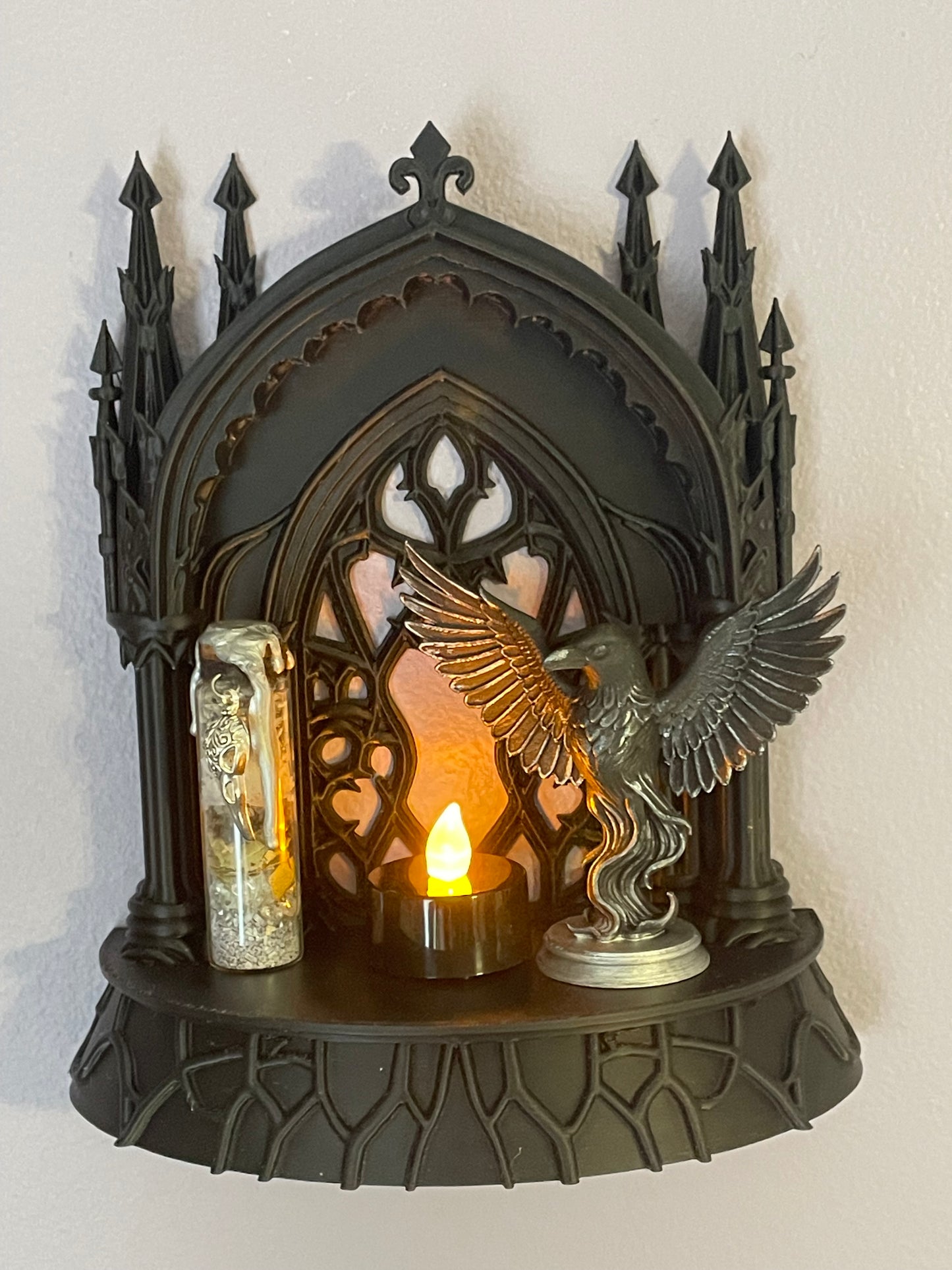 Gothic Cathedral Wall Mount or Tabletop Shelf – Matte Black Mini Altar Display