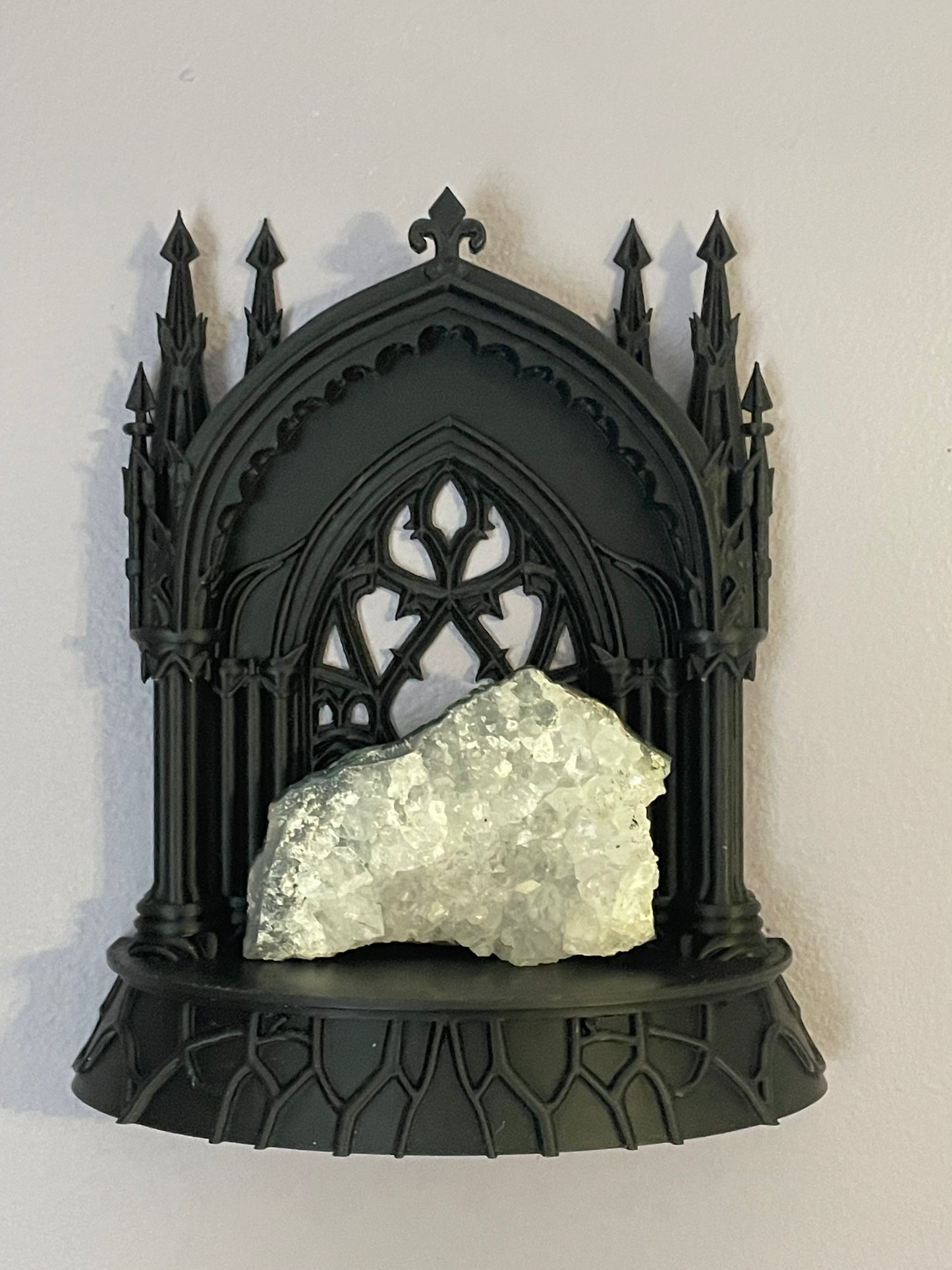 Gothic Cathedral Wall Mount or Tabletop Shelf – Matte Black Mini Altar Display