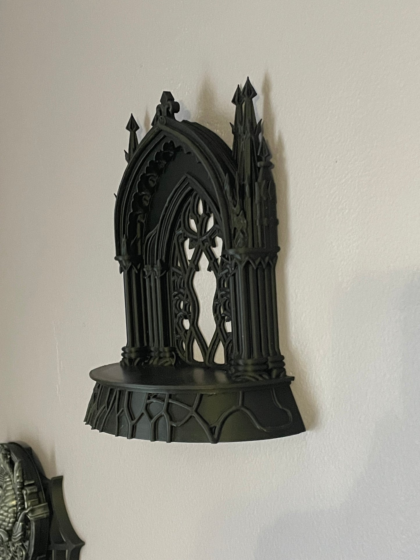 Gothic Cathedral Wall Mount or Tabletop Shelf – Matte Black Mini Altar Display