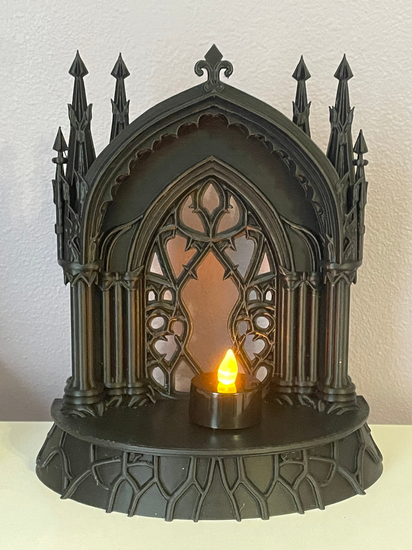Gothic Cathedral Wall Mount or Tabletop Shelf – Matte Black Mini Altar Display